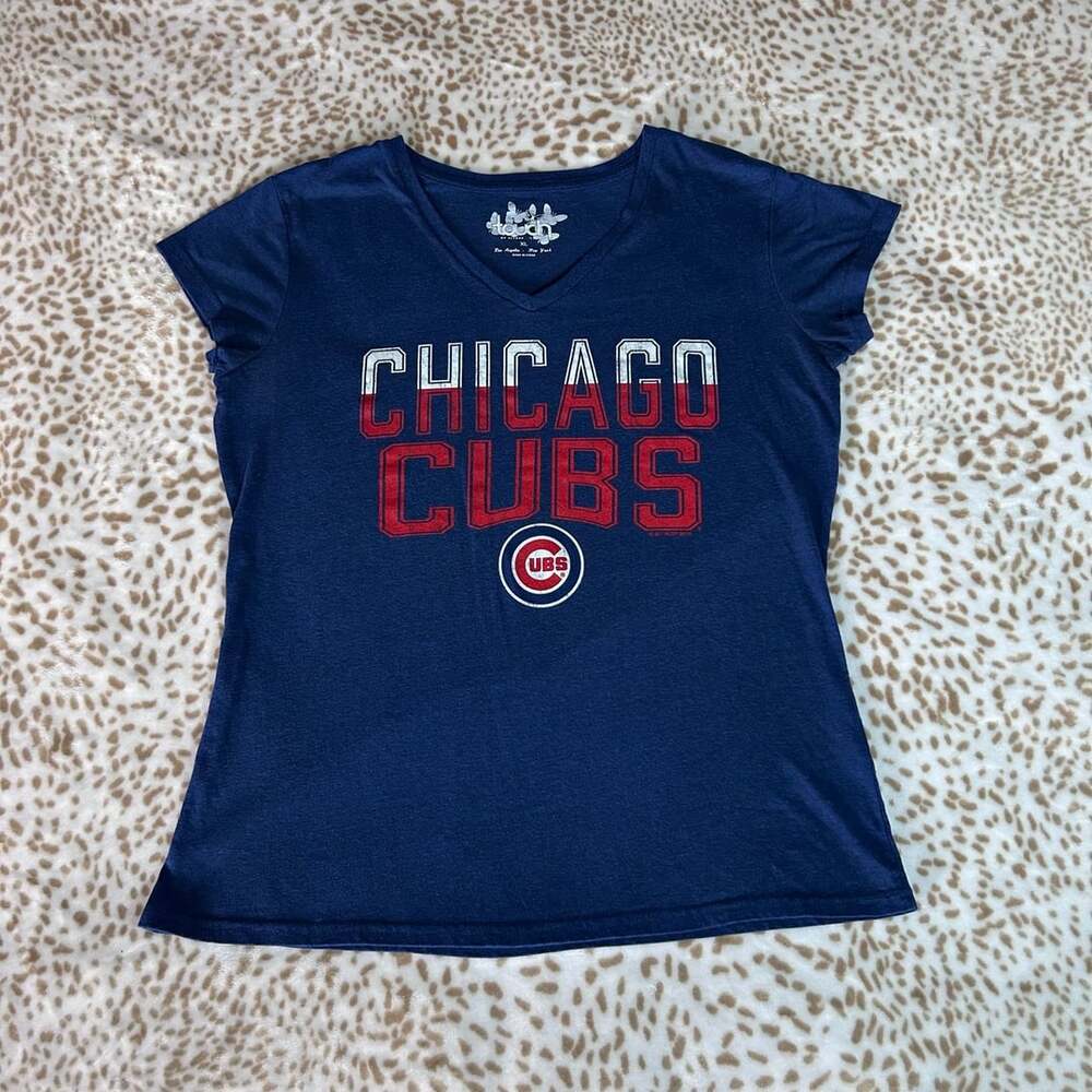 Touch by Alyssa Milano Chicago Cubs T-Shirt Size XL Blue V-Neck MLB